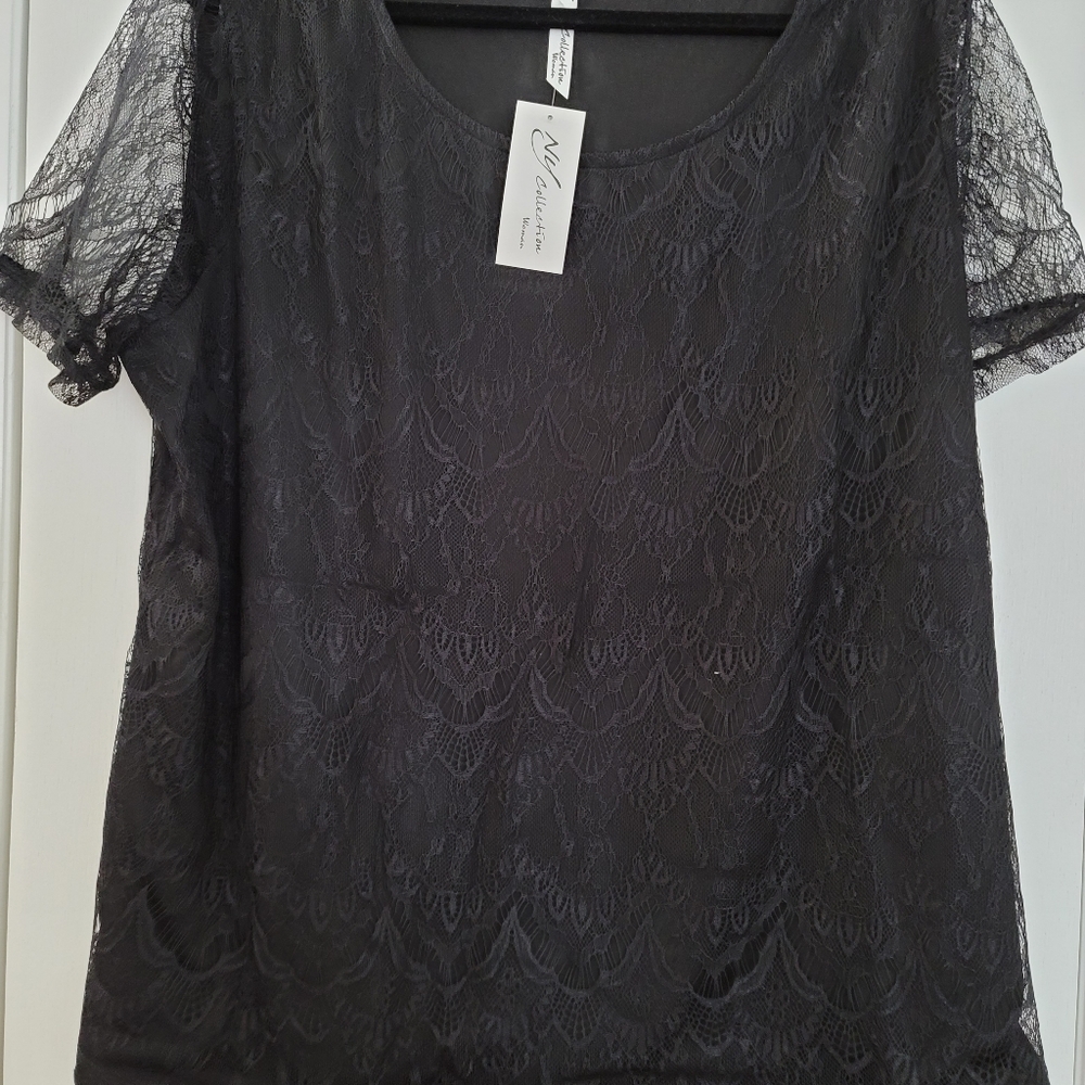 Plus size black lace top
